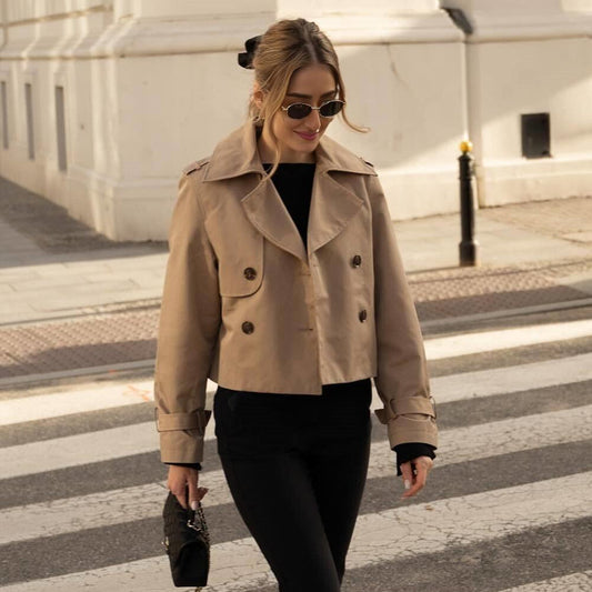 Petite Cropped Trench Jacket – Short Double-Breasted Petite Fit