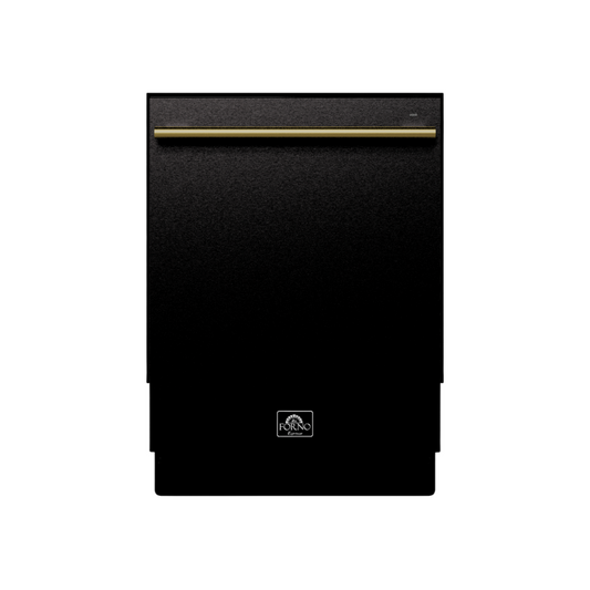 FORNO Romano 24-Inch Built-In Tall Tub Dishwasher, Black with Antique Brass Handles (Model FDWBI8035-24BLK)