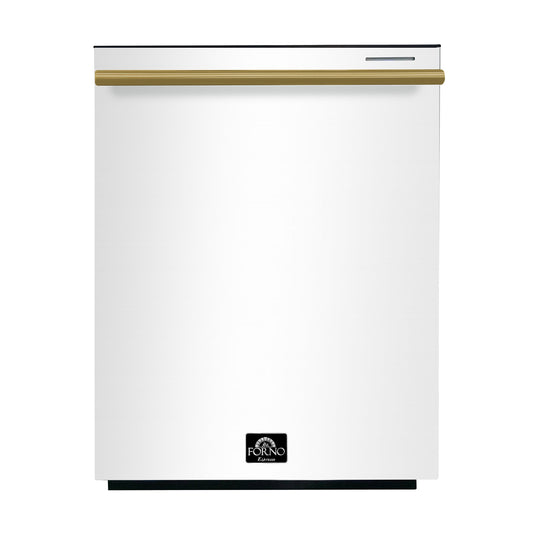 FORNO Pozzo 24-Inch Built-In Dishwasher, White with Antique Brass Handles (Model FDWBI8067-24WHT)