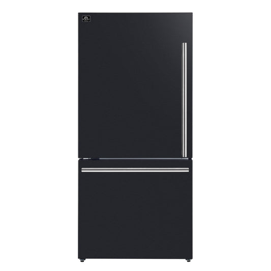 FORNO Espresso Milano 31-Inch Counter-Depth Refrigerator with Bottom Freezer, 17.2 cu. ft., Left-Hinged Door, Ice Maker, Black with Stainless Steel Handles (Model FFFFD1786-31BLK)