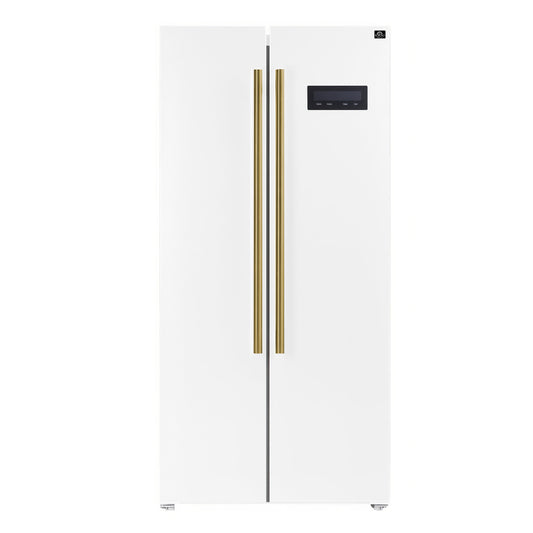 Forno Salerno 33-Inch Refrigerator, 15.6 cu ft, White, with Antique Brass Handles (Model FFRBI1805-33WHT)