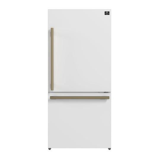 Forno Espresso Milano 31-Inch French Door Refrigerator with Bottom Freezer, 17.2 cu ft, Right-Hinged, White, Includes Antique Brass Handles (Model FFFFD1785-31WHT)