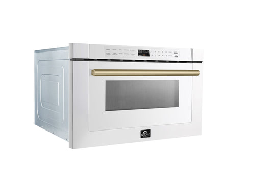 orno Capoliveri 24 in. Built-In Microwave Drawer, 1.2 cu. ft., White with Antique Brass Handles (Model FMWDR3000-24WHT)