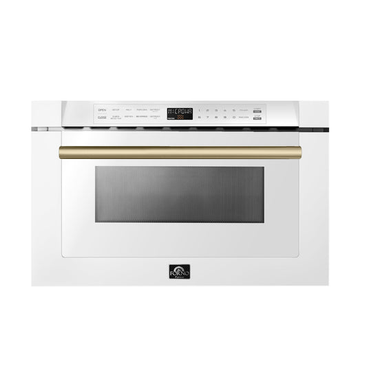 orno Capoliveri 24 in. Built-In Microwave Drawer, 1.2 cu. ft., White with Antique Brass Handles (Model FMWDR3000-24WHT)