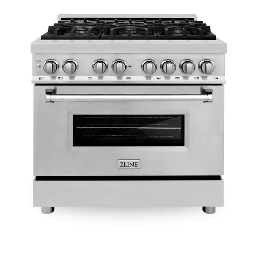 ZLINE Kitchen and Bath 36" Dual Fuel Range, 6 Gas Burners, Electric Convection Oven, Stainless Steel (RA36)