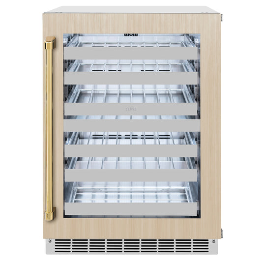 ZLINE Autograph 24" Touchstone Dual Zone 44 Bottle Wine Cooler with Panel Ready Glass Door and Polished Gold Handle, RWDPOZ-24-G