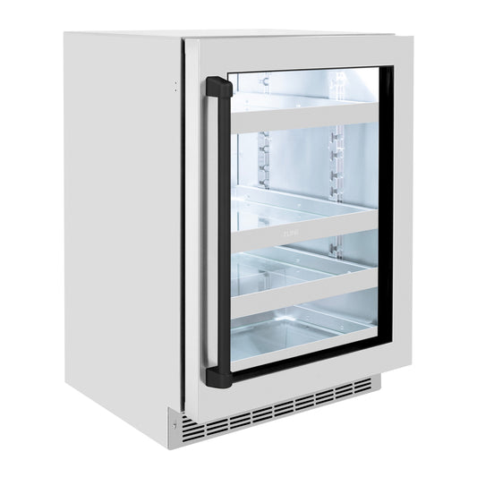 ZLINE Autograph 24" Touchstone 151 Can Beverage Fridge with Stainless Steel Glass Door and Matte Black Handle, RBSOZ-GS-24-MB