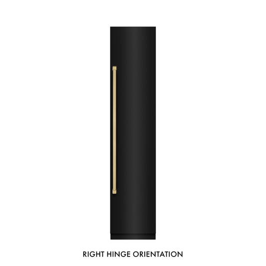ZLINE Autograph 18" 8.6 cu. ft. Right Hinge Column Freezer in Black Stainless Steel with Graphite Gray Interior and Champagne Bronze Accents, RCFVRZ-BS-18-CB