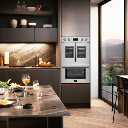 FORNO Asti 30-Inch French Door Double Electric Wall Oven, 7.36 cu. ft., Air Fry, Self Clean, Sous Vide (Model FBOEL1340-30)