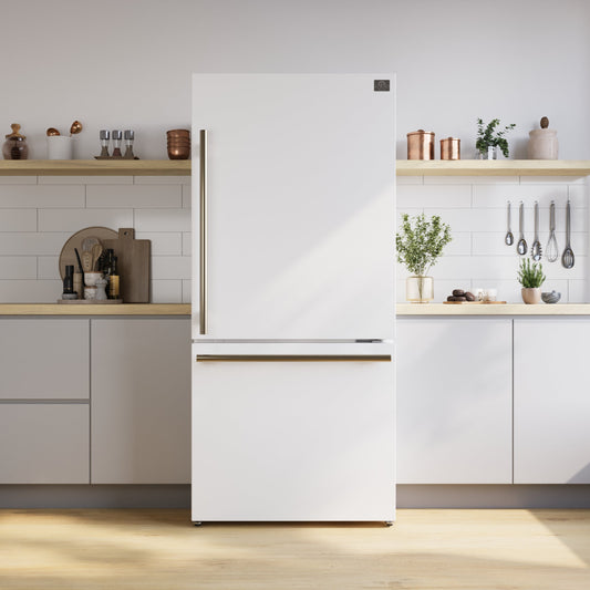 Forno Espresso Milano 31-Inch French Door Refrigerator with Bottom Freezer, 17.2 Cu. Ft., Right Swing, White with Stainless Steel Handles (Model FFFFD1785-31WHT)