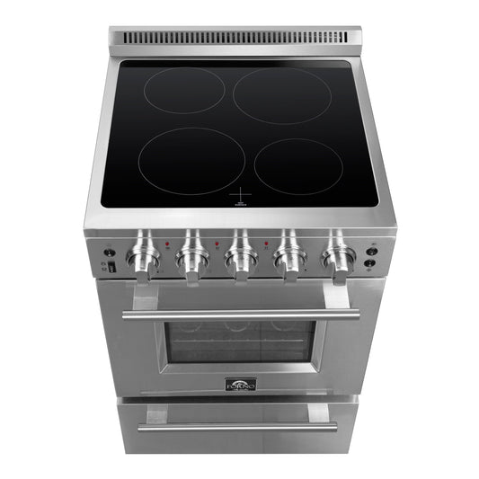 FORNO Loiano 24 in. 2.3 cu. ft. Freestanding Electric Range with 4 Radiant Elements, Storage Drawer, Air Fryer Kit, Stainless Steel (FFSEL6069-24)