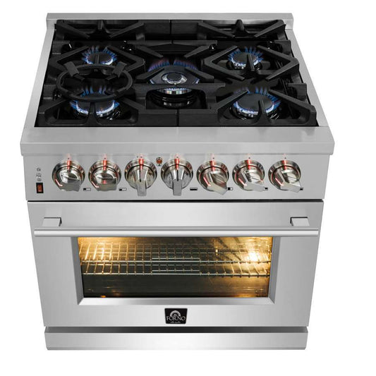 Forno Massimo 30 in. Freestanding Dual Fuel Range, 4.32 cu. ft. Oven, 5 Sealed Burners, White with Antique Brass Accents (Model FFSGS6125-30)
