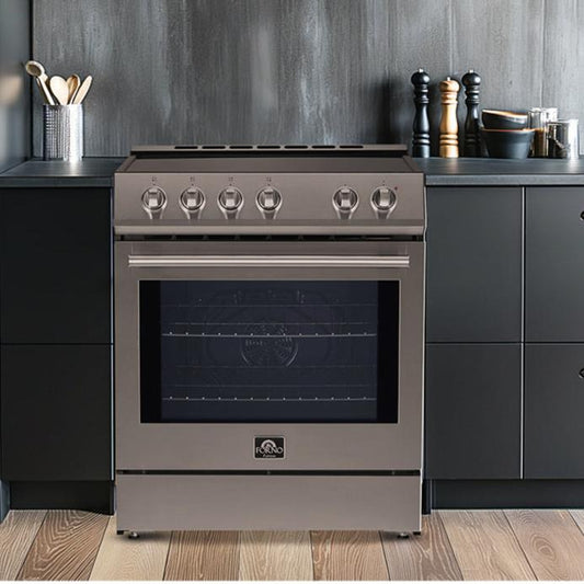 Forno Espresso Leonardo 30-Inch Freestanding Induction Range with Knob Controls, 5.0 cu. ft. Oven Capacity, Stainless Steel with Stainless Steel Accents (Model FFSIN0982-30)