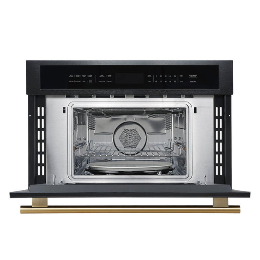 FORNO Oliena 30-Inch Built-In Microwave Drawer Oven, 1.6 cu. ft., Black with Antique Brass Handles (FMWDR3093-30BLK)