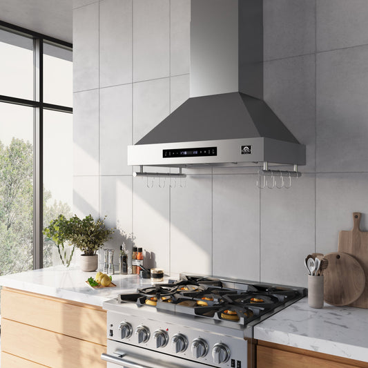 FORNO Venezia 30-Inch Wall-Mount Ducted Range Hood, 370 CFM, Touch Controls, LED Lighting, Stainless Steel (FRHWM5503-30)