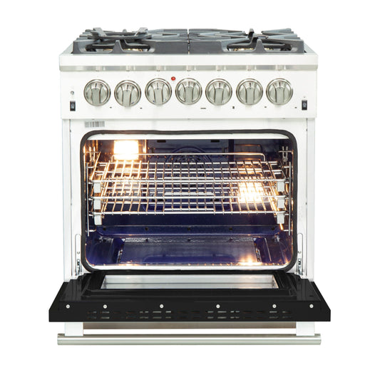 Forno Capriasca 30 in. Freestanding Dual Fuel Range, 5 Sealed Burners, 4.32 cu. ft. Electric Oven, Black (FFSGS6187-30BLK)