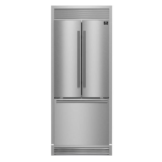 Forno Gallipoli 34-Inch Built-In French Door Refrigerator, 17.5 Cu. Ft., Stainless Steel, with Ice Maker and Grill Trim Kit (Model FFFFD1974-35SG)