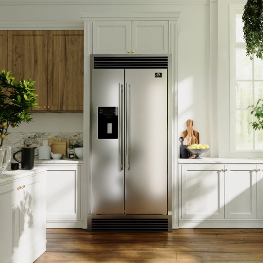 Forno Salerno 40-Inch Built-In Side-by-Side Refrigerator, 20 Cu. Ft., Water & Ice Dispenser, Stainless Steel with Grill Trim Kit (FFRBI1844-40SG)
