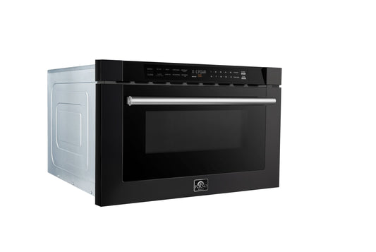FORNO Capoliveri 24-Inch Built-In Microwave Drawer, 1.2 cu. ft., Black with Stainless Steel Handle (FMWDR3000-24BLK)
