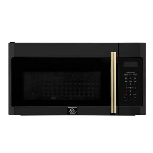 FORNO Fornace 30-Inch Over-the-Range Microwave, 1.5 Cu. Ft., 300 CFM Vent, Black with Antique Brass Accents (Model FOTR3038-30BLK)
