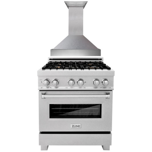 ZLINE 30 in. Dual Fuel Range and Range Hood Satin Stainless Steel Appliance Package, 2KP-RASSNRH30