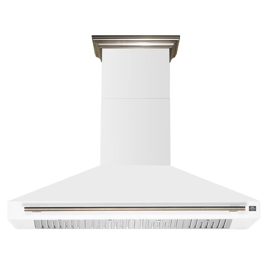 Forno Aria 60-Inch Wall-Mount Range Hood, 1200 CFM, Convertible Venting, White with Antique Brass Accents (FRHWM5095-60WHT)