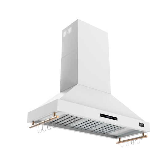 FORNO Venezia 48-Inch Wall-Mount Ducted Range Hood, 900 CFM, Touch Controls, LED Lighting, White with Antique Brass Accents (Model FRHWM5503-48WHT)