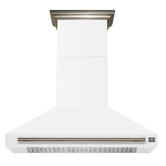 Forno Aria 48-Inch Wall-Mount Range Hood, 1200 CFM, White with Antique Brass Accents (Model FRHWM5095-48WHT)