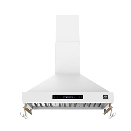 Forno Venezia 36-Inch Wall-Mount Ducted Range Hood, 370 CFM, Touch Controls, LED Lighting, White with Antique Brass Accents (FRHWM5503-36WHT)