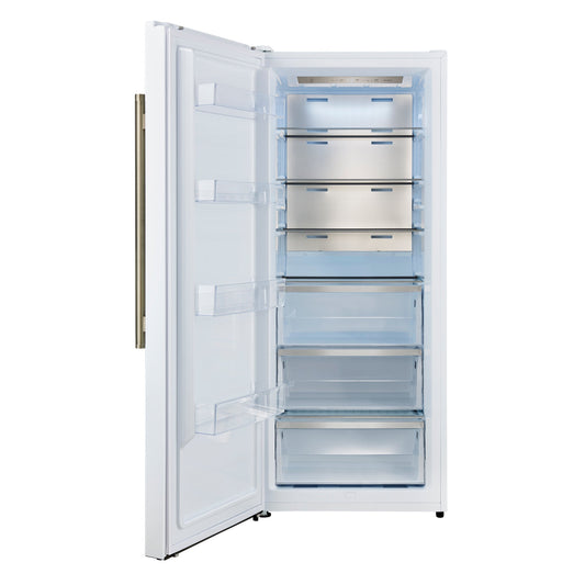 Forno Maderno 28-Inch Built-In Convertible Refrigerator Freezer, 13.6 Cu. Ft., Left Swing, White with Antique Brass Handle (Model FFFFD1722-28WHT-LS)