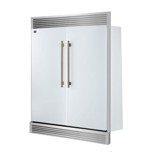 Forno Maderno 60-Inch Built-In Convertible Refrigerator/Freezer, 27.2 Cu. Ft., White, Antique Brass Handles, Grill Trim Kit (FFFFD1722-60SG-WHT)