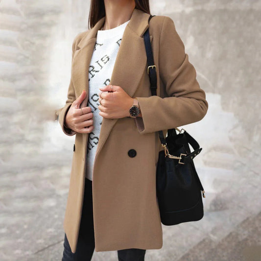 Petite Double-Breasted Wool Coat for Women – Tailored Winter Overcoat