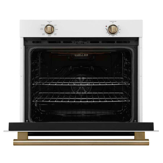 Forno Espresso Vomero 30-Inch Electric Single Wall Oven, 5.0 cu. ft., White with Antique Brass Accents (Model FBOEL1370-30WHT)