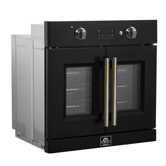 FORNO Asti 30-Inch French Door Electric Wall Oven, 3.58 Cu. Ft., Air Fry, Self-Clean, Sous Vide, Black with Antique Brass Accents (FBOEL1333-30BLK)