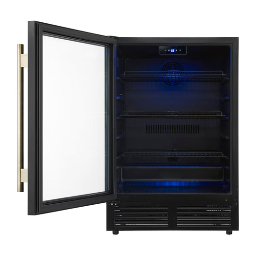 FORNO Frescolino 24-Inch Built-In Beverage Cooler, 188-Can Capacity, Triple Glass Door, LED Lighting, Black with Antique Brass Accents (FWCDR6665-24BLK)
