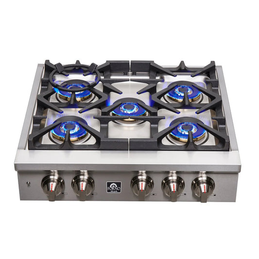 Forno Spezia 30-Inch Gas Rangetop with 5 Burners, Wok Ring and Griddle, Stainless Steel (Model FCTGS5751-30)