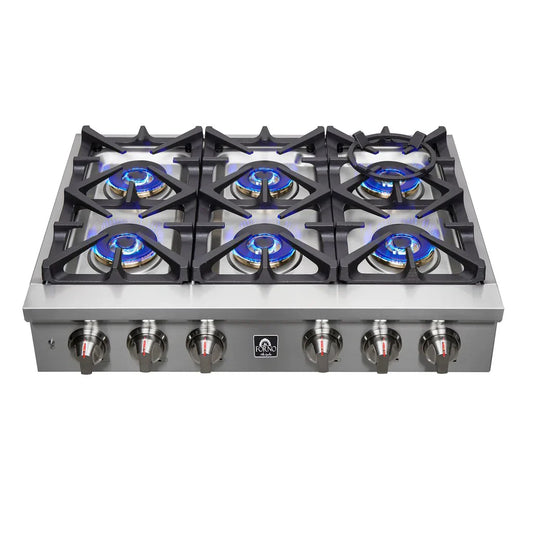 Forno Spezia 36-Inch Gas Rangetop with 6 Burners, Wok Ring, Griddle, Stainless Steel (FCTGS5751-36)