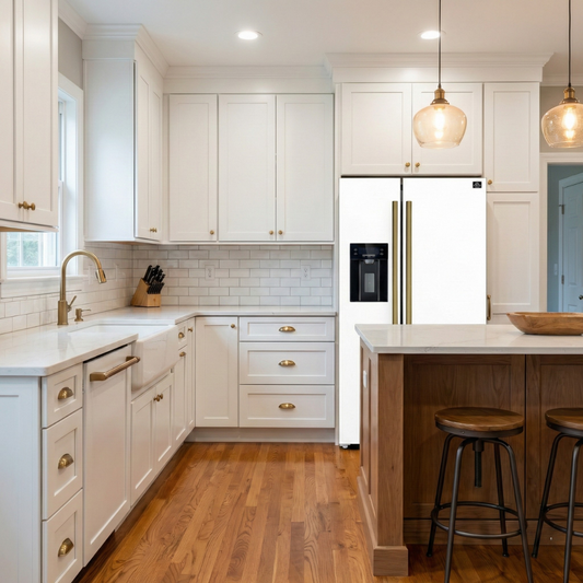 FORNO Salerno 36-Inch Side-by-Side Refrigerator, 20 Cu. Ft., Water and Ice Dispenser, White with Antique Brass Handles (Model FFRBI1844-36WHT)