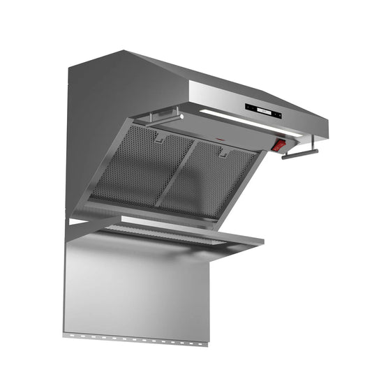 Forno Savona 30-Inch Wall-Mounted Range Hood with Backsplash, Shelf, and Red Warming Light – Model FRHWM5029-30HB