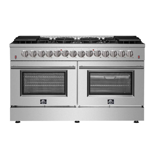 Forno Galiano 60-Inch Freestanding Dual Fuel Range with Double Oven, 8.64 cu. ft., Stainless Steel with Gold Accents (FFSGS6156-60)