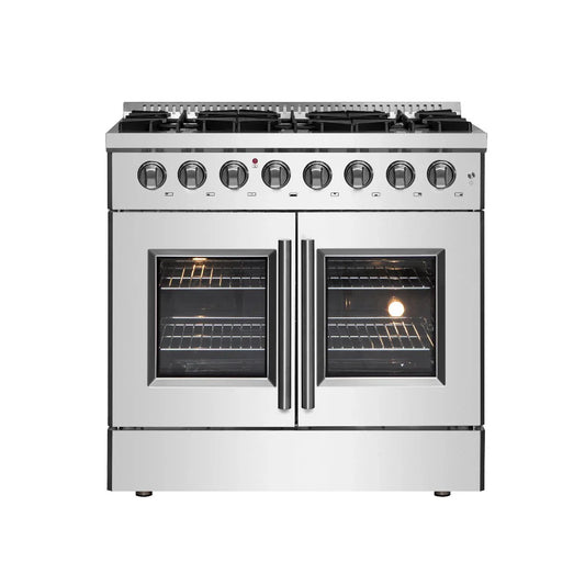 Forno Galiano 36-Inch Freestanding Dual Fuel Range with Gas Cooktop and Electric French Door Oven, 5.36 cu. ft., Stainless Steel (FFSGS6356-36)